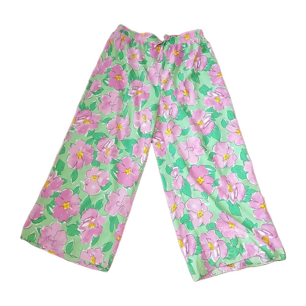 Lulus Feeling Joyful Green Pink Floral‎ Print Wide Leg Pants Women's Size XL